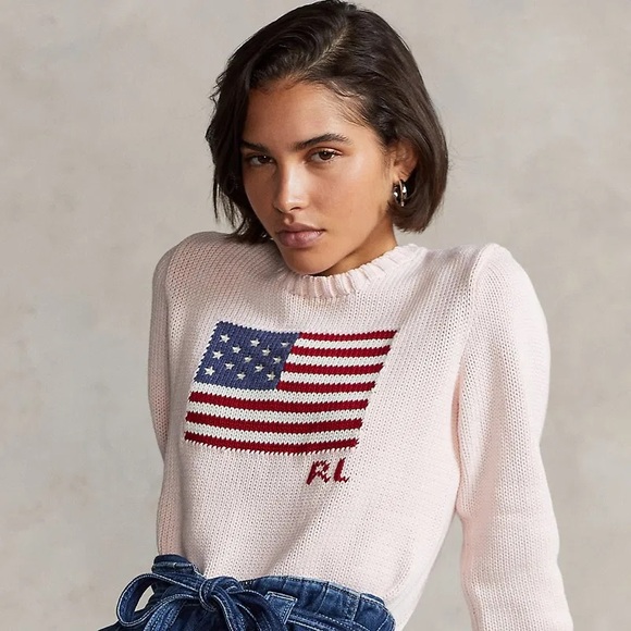 Ralph Lauren Sweaters - RARE Ralph Lauren Pink Pony American Flag Sweater USA Knit Crewneck - XS